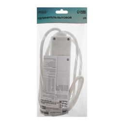 Удлинитель Luazon Lighting, 3 розетки, 1.8 м, 10 А, 2200 Вт, 3×1.5 мм2, с заземлением, с выключателем, белый