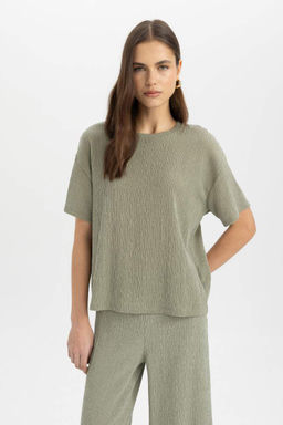 Футболка с короткими рукавами и круглым вырезом Relax Fit - Defacto фото 3