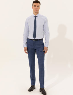 Голубая базовая рубашка зауженного кроя с длинным рукавом - Cacharel фото 4