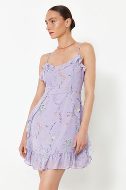 TRENDYOLMILLA Mint Cicek Desenli A Kesim Mini Astarl? Volanl? Dokuma Elbise TWOSS20EL1267 фото 9