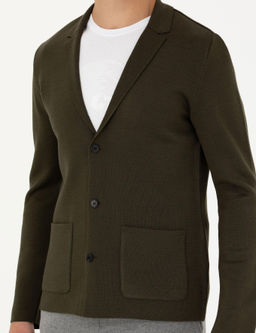 Трикотажный кардиган приталенного кроя цвета хаки с V-образным вырезом - Cacharel фото 6