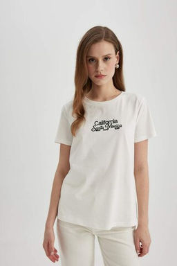 Футболка обычного кроя с круглым вырезом и принтом из чесаного хлопка с короткими рукавами