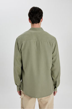 Рубашка из тенселя с длинным рукавом стандартного кроя - Defacto фото 4