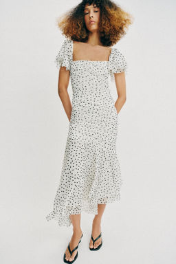 VESTIDO MIDI LUNARES / Blanco / Negro