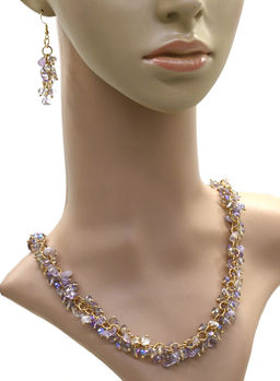 Серьги бусы с аметрином и цирконом, 48см, 4см