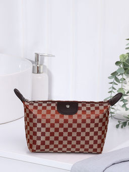 Косметичка простая на молнии, в клетку, средний размер, кофейная