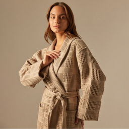 Халат вафельный женский SL HOME: Chess «Саббиа», размер S, хлопок 100%, коричневый