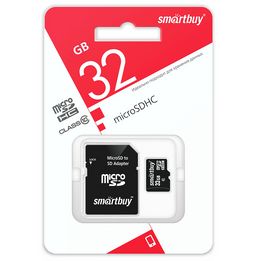 Карта памяти Micro-SDHC 32Гб "SmartBuy" Class10 LE, + адаптер SD