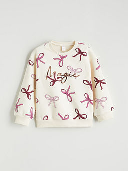 Fiyonk Bask?l? K?z ?ocuk Sweatshirt ve Tayt 2li