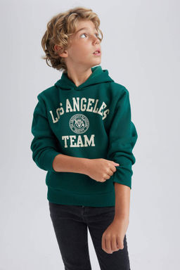 Толстая толстовка с капюшоном и принтом для мальчиков - Defacto фото 4