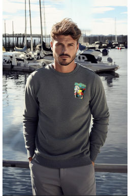 Antrasit Relaxed/Rahat Kesim Bisiklet Yaka Eskitme/Soluk Efektli Sweatshirt TMNAW23SW00476