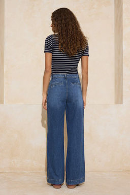 Koyu Mavi Bel Detayl? Yuksek Bel Wide Leg Jeans TWOSS26JE00061 - Trendyolmilla фото 4