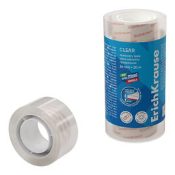 Цена за 1 шт. Набор из 4 клейких лент ErichKrause Clear, прозрачная, 24ммх20м (в пленке)