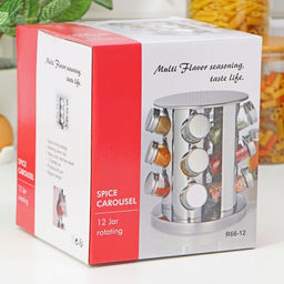 Набор для специй на подставке «Профи», 19×20 см, 12 шт., стекло, серебристый