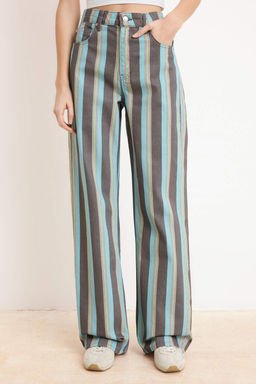 _ok Renkli D_K_ML_ _izgili Bask_l_ %100 Pamuk Y_ksek Bel Wide Leg Jeans TWOSS26JE00232 - Trendyolmilla фото 3