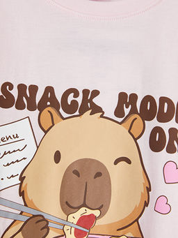 Bisiklet Yaka Bask?l? K?z ?ocuk Pijama Tak?m