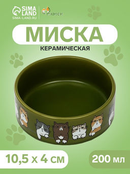Миска керамическая Парные коты 200 мл - 10.510.54 см, зелёная