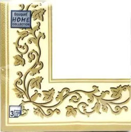 Ф6001 Салфетки Bouquet Home 20л 3-х сл."Золотые узоры беж.фон".12