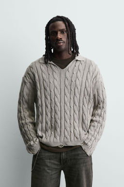 CABLE KNIT POLO SHIRT WITH DISTRESSED EFFECT - Zara фото 2
