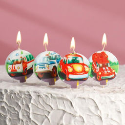 Набор свечей в торт Машинки 4 шт, 4 см