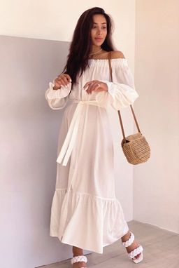 Платье с открытыми плечами белое - Martichelli фото 7