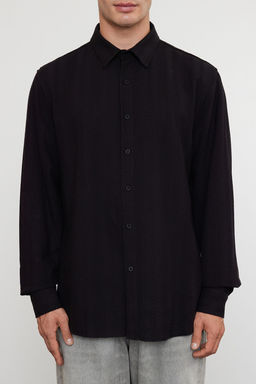 Siyah %100 Pamuk Dokulu Pamuklu Regular Fit K?sl?k Gomlek TMNAW25GO00008 - Trendyolmilla фото 4