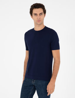 Lacivert Slim Fit Bisiklet Yaka Triko T-shirt