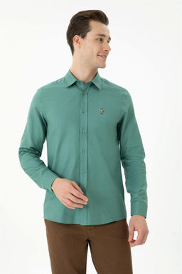 Мужская мятная рубашка с длинным рукавом