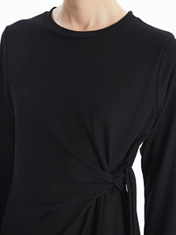 Bisiklet Yaka Dokulu Elbise