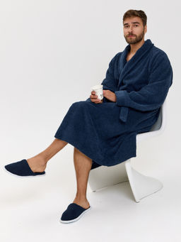 Махровый халат с рукавом покроя реглан унисекс однонитка темно-синий МЗ-26 (88)