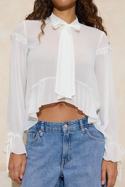 K?rm?z? Fular Yaka Onu K?sa Sifon Transparan Bluz TWOSS26BZ00212 - Trendyolmilla фото 9