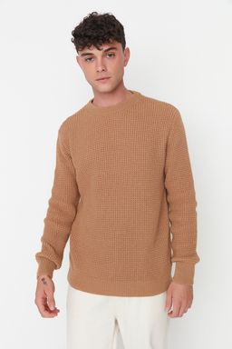 TRENDYOL MAN Camel Regular Fit Yunlu Bisiklet Yaka Dokulu Basic Triko Kazak TMNAW23KZ00028 - Trendyolmilla фото 6