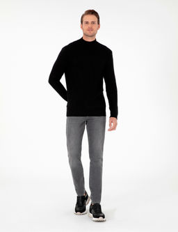 Siyah Slim Fit Yar_m Bal_k__ Yaka Y_n Kar___ml_ Triko Kazak - Pierre cardin фото 4