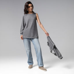 Лонгслив многослойный, Преданная стилю (grey, 2 в 1)
