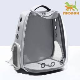 Рюкзак для переноски Котик, прозрачный, 32 х 28 х 42 см, серый