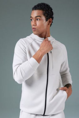 DeFactoFit Slim Fit Dar Kesim Kapusonlu Skuba Dalg?c Kumas Fermuarl? Sweatshirt
