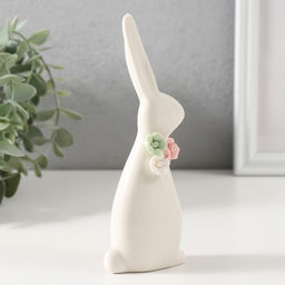 Фигурка керамика «Зайчик белый с цветочками», 6×2.8×15 см