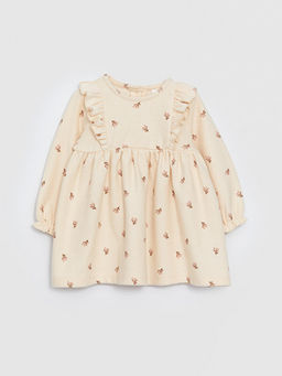 Bisiklet Yaka Uzun Kollu Desenli K?z Bebek Elbise