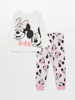 Bisiklet Yaka Uzun Kollu Minnie Mouse Bask?l? K?z Bebek Pijama Tak?m?