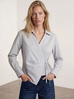 Kruvaze Yaka ?izgili Kad?n G?mlek