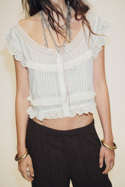 EMBROIDERED GAUZE CROP TOP WITH BOW - Zara фото 3
