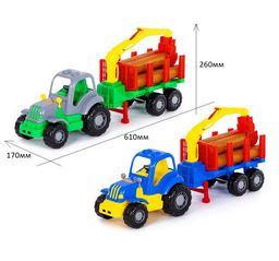 Трактор "Силач" с полуприцепом-лесовозом (45041) в сеточке 61*17*26мм, Полесье