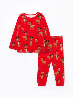 Bisiklet Yaka Uzun Kollu Y?lba?? Temal? Erkek Bebek Pijama Tak?m?