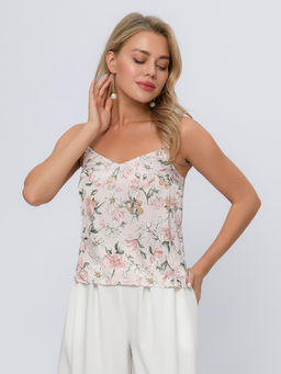 Топ розовый с принтом на бретелях