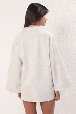 Ekru Dokuma Cicek Desen Islemeli Midi Plaj Kimono&Kaftan TBESS25KM00030 - Trendyolmilla фото 4