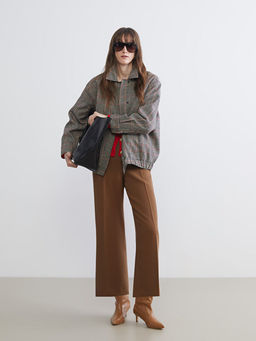 G?mlek Yaka Bal?ks?rt? Desenli Kad?n Ka?e Ceket