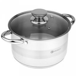 Zeidan Vienna Кастрюля из нержавеющей стали 4л, д20см, стеклянная крышка, ручки на корпусе и крышке металлические, комбинированная полировка снаружи, матовая полировка внутри, 5-ти степовое капсулированное индукционное дно, подарочная упаковка (