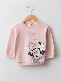 Bisiklet Yaka Uzun Kollu Minnie Mouse Bask?l? Pamuklu K?z Bebek Sweatshirt
