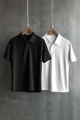 Siyah-Beyaz 2li Regular/Normal Kesim %100 Pamuklu Polo Yaka T-shirt