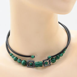 Набор чокер и браслет с малахитом шарики 8-10мм, 43см, 17см Радуга камня